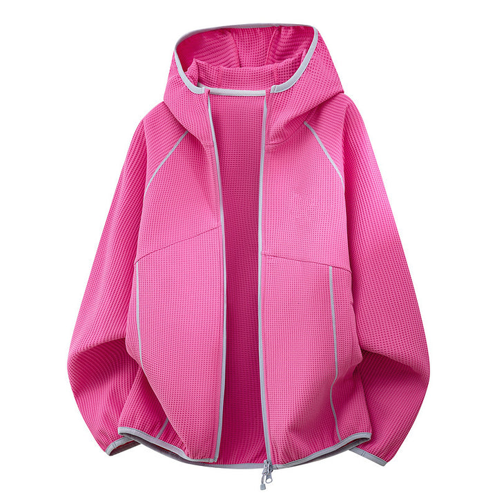 Damen Kapuzenjacke aus atmungsaktivem Waffelstrick mit oversized Schnitt und Reißverschluss Drune