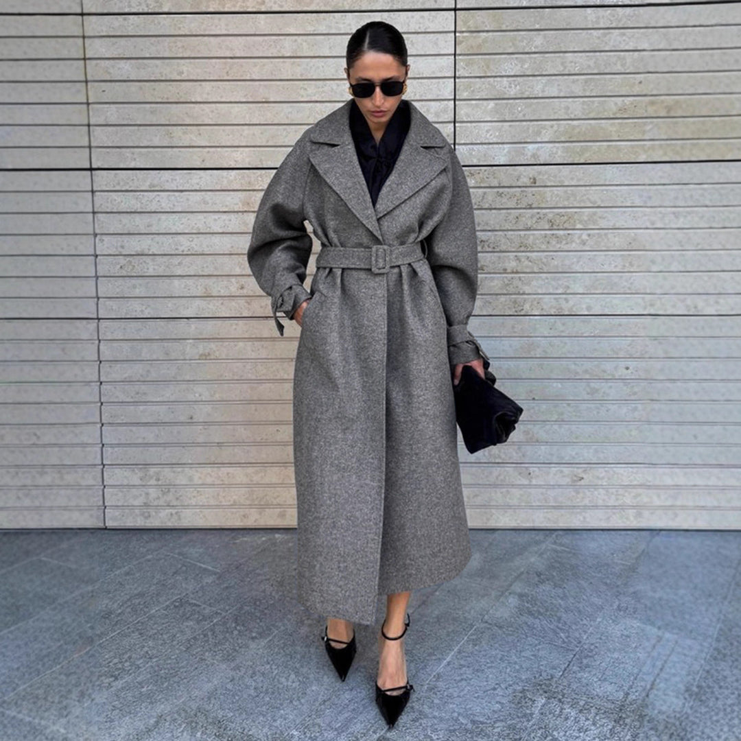 Damen Eleganter, taillierter Wollmantel mit Gürtel Drune