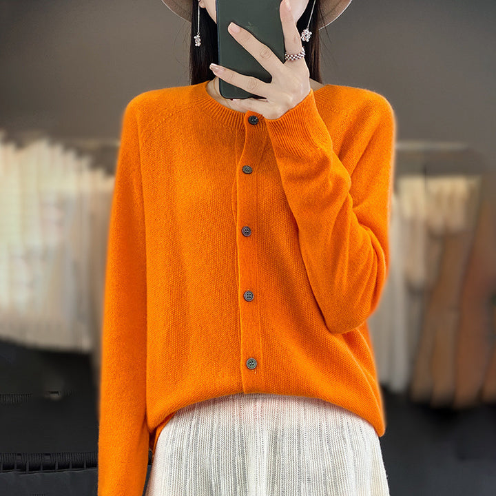Damen Kurzgeschnittener Cardigan in Mohair‑Optik mit Rundhalsausschnitt und Perlmuttknöpfen Drune
