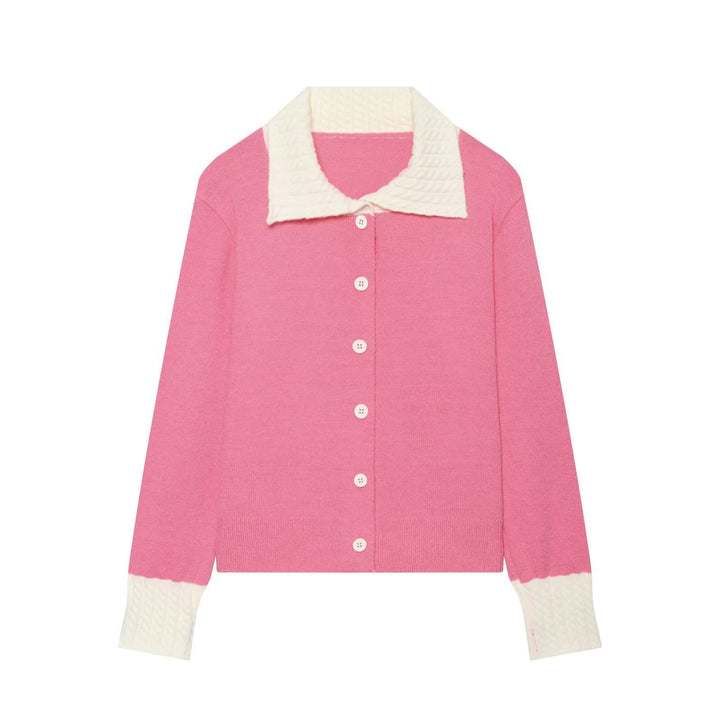 Damen Feinstrick-Cardigan mit großem Strukturkragen und Kontrastbündchen Drune
