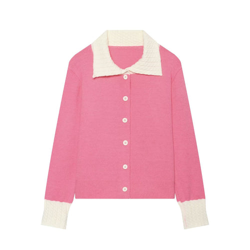 Damen Feinstrick-Cardigan mit großem Strukturkragen und Kontrastbündchen Drune