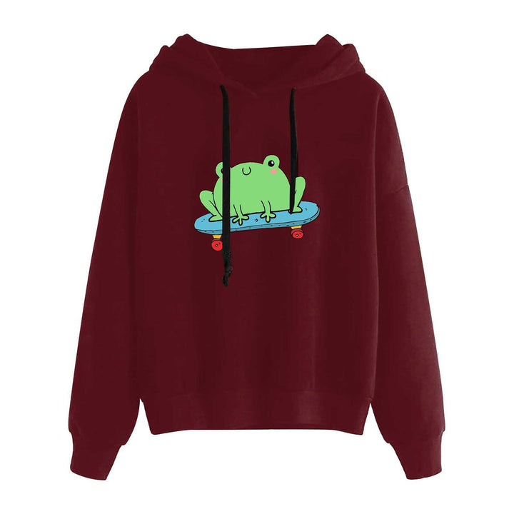 Damen nan kurz geschnittener Cropped-Kapuzenpullover mit niedlicher Frosch-Illustration und verstellbarer Kapuze Drune