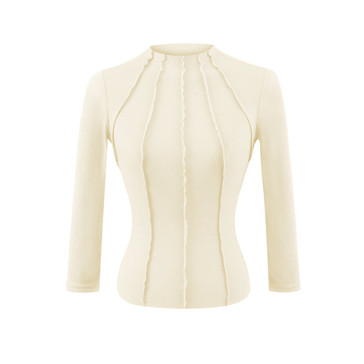 Damen Figurbetontes Langarmshirt mit Stehkragen und Zier-Volants Drune