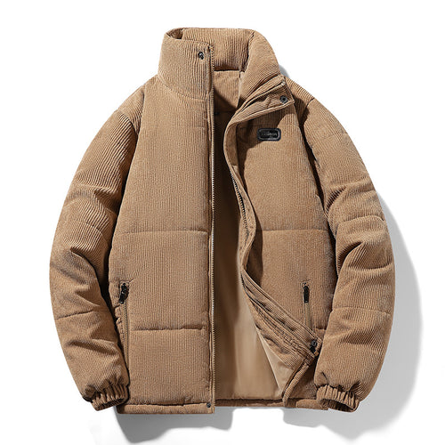 Herren gesteppte Cordjacke mit hohem Stehkragen, warmer Füllung und Reißverschlusstaschen Drune