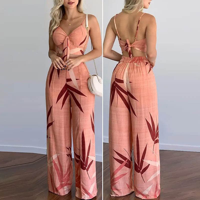 Damen Elegantes Set mit Kombination aus Crop-Top und weitem Hosen Drune