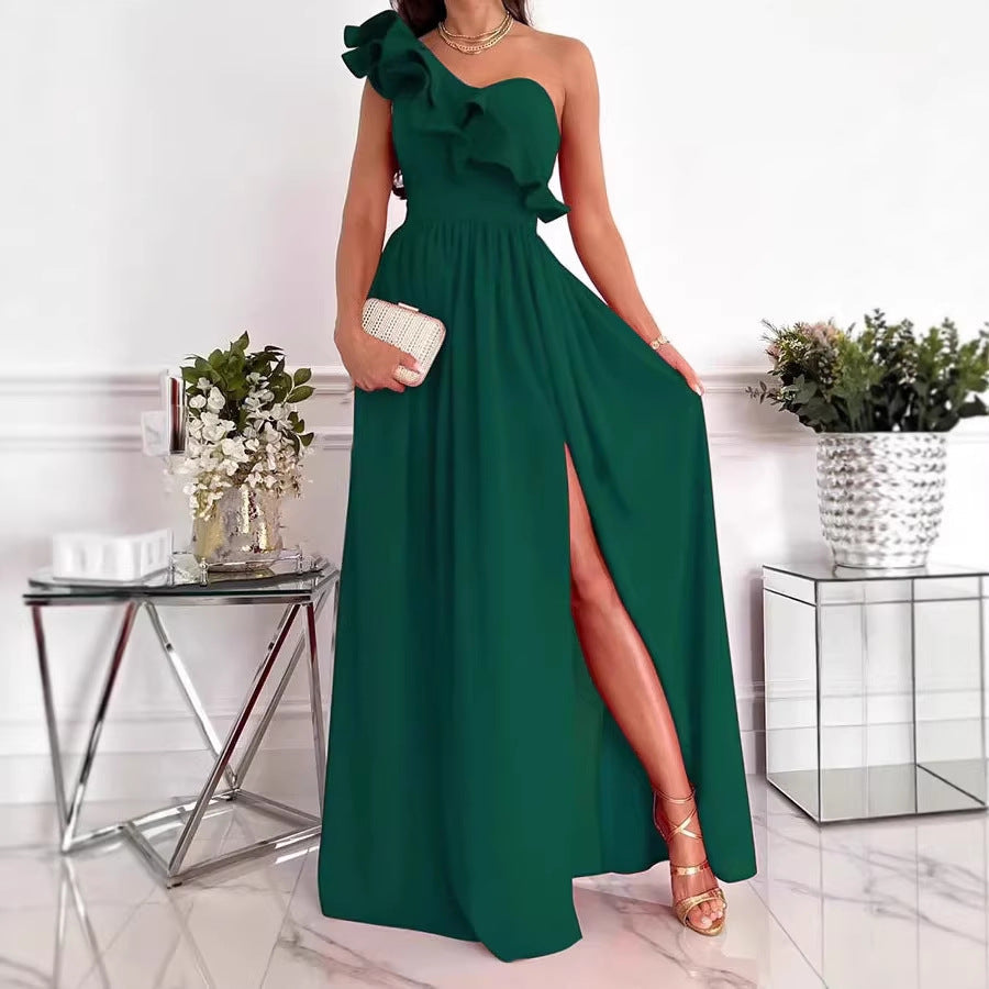 Damen Maxikleid mit asymmetrischem Schnitt und voluminösem Rüschendetail Drune