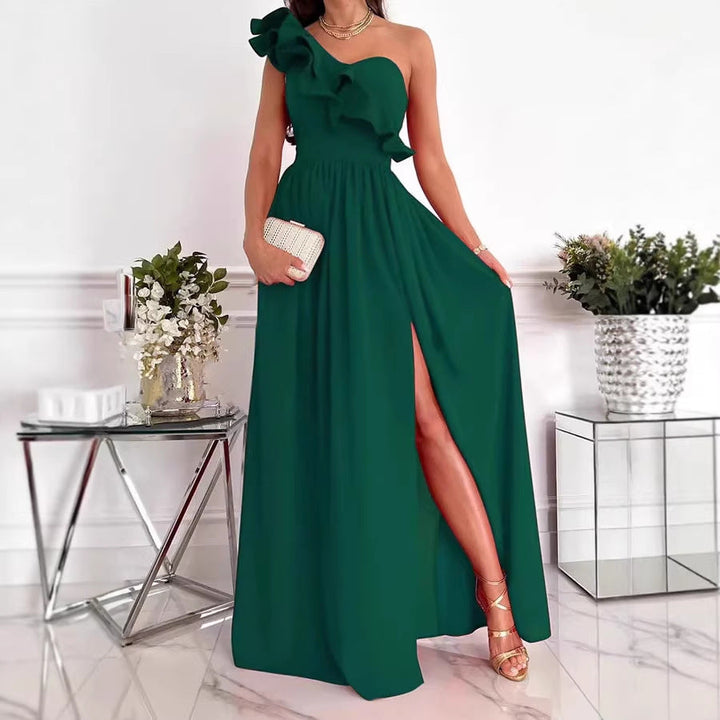 Damen Maxikleid mit asymmetrischem Schnitt und voluminösem Rüschendetail Drune
