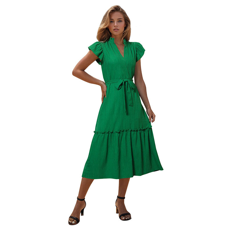 Damen Midi-Wickelkleid mit Rüschendetails und elastischem Taillenzug Drune