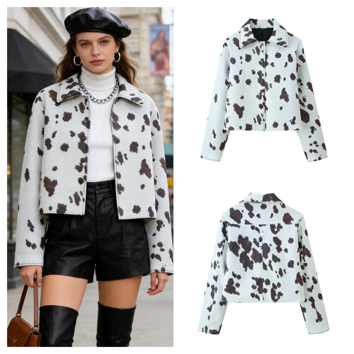Damen modische Jacke mit einzigartigem Kuhmuster Drune