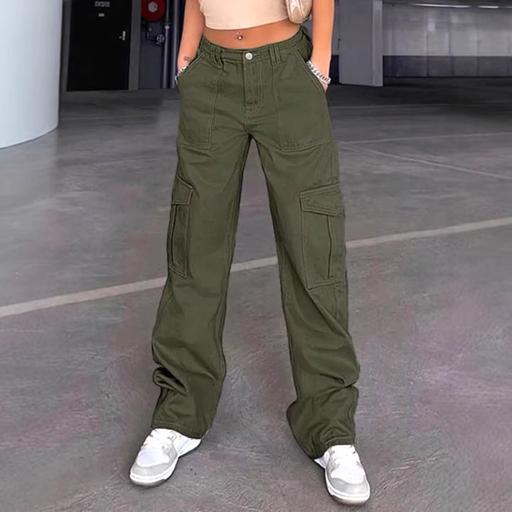 Damen Cargo-Hose mit weitem Bein, hoher Taille und Utility-Taschen Drune