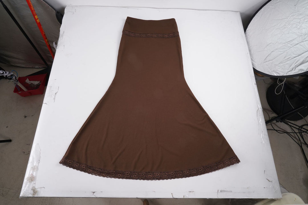 Damen Taillierter Midirock mit elastischem Bund und Spitzenbesatz Drune
