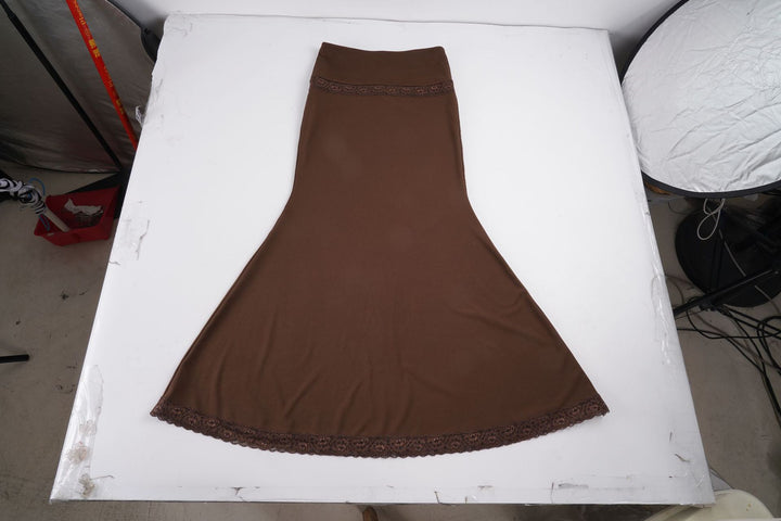 Damen Taillierter Midirock mit elastischem Bund und Spitzenbesatz Drune