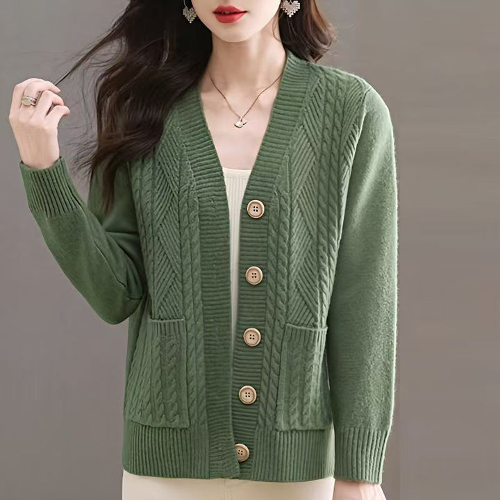 Damen Strickjacke mit V-Ausschnitt und Taschen Drune