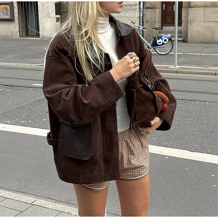 Damen Lederjacke im modernen Utility-Stil Drune