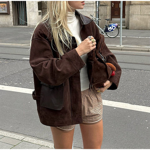 Damen Lederjacke im modernen Utility-Stil Drune