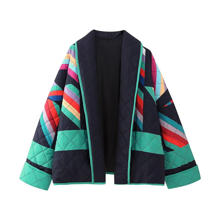 Damen nan gesteppte Oversize Kimonojacke mit grafischem Blockprint und Paspelierung Drune