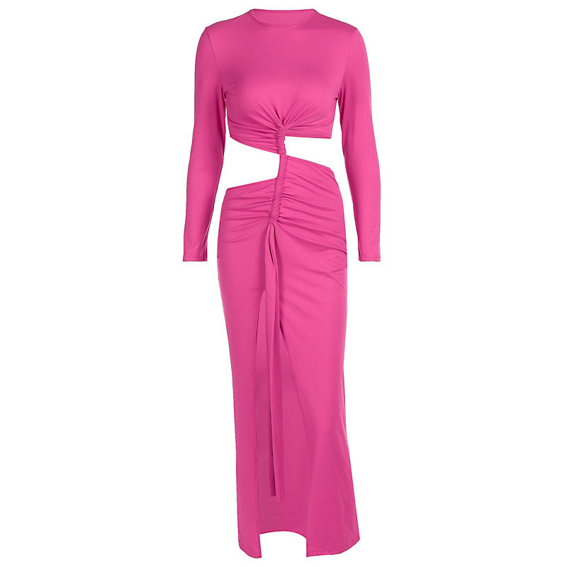 Damen elegantes Wickelkleid mit raffinierten Drapierungen und Cut-Out-Details Drune