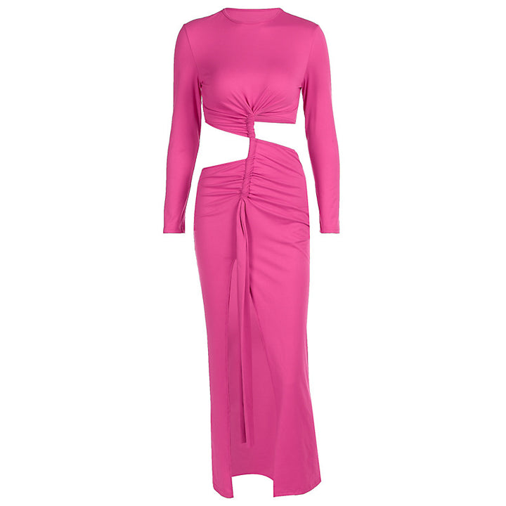 Damen elegantes Wickelkleid mit raffinierten Drapierungen und Cut-Out-Details Drune