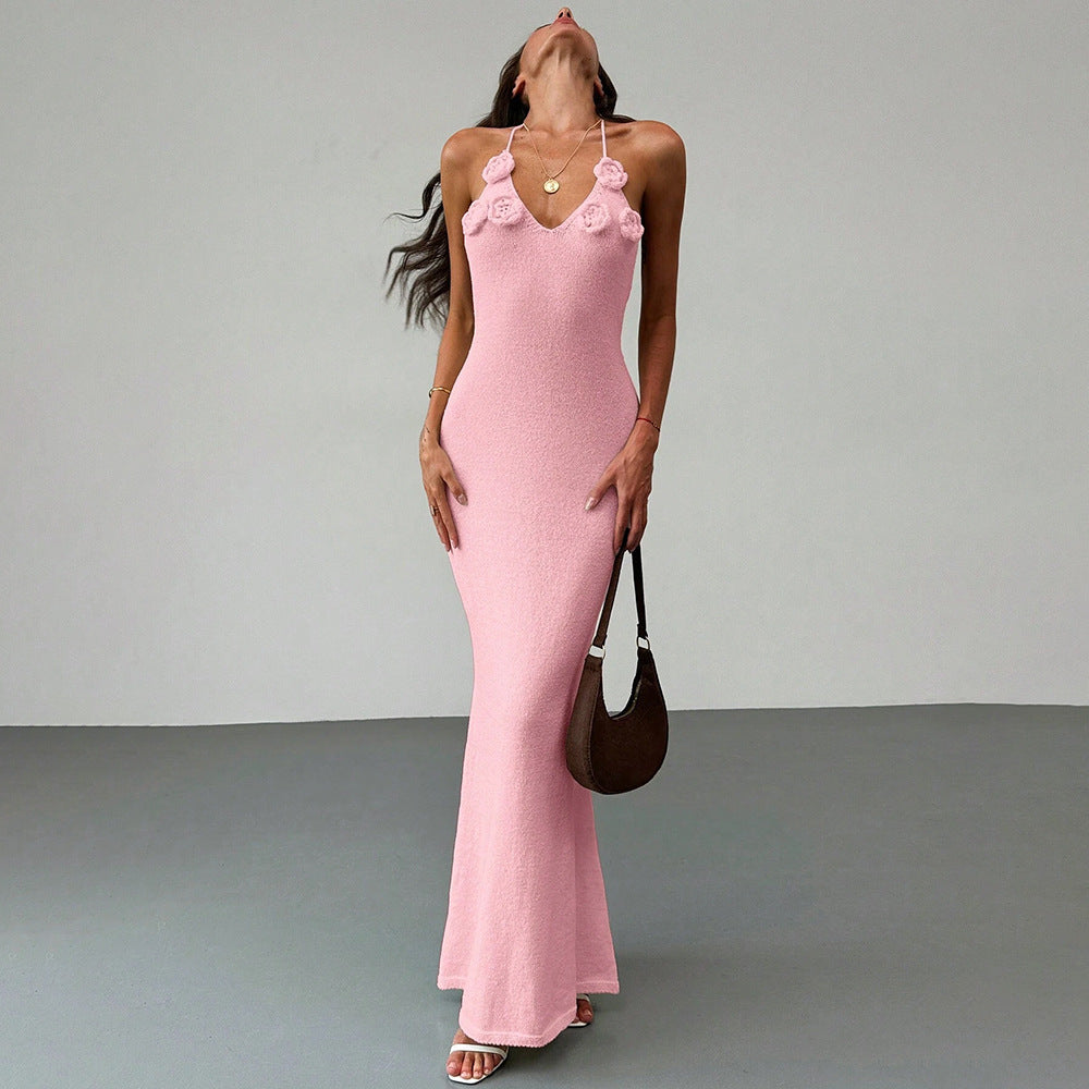 Damen glitzerndes Maxikleid mit eleganten Blumenapplikationen Drune