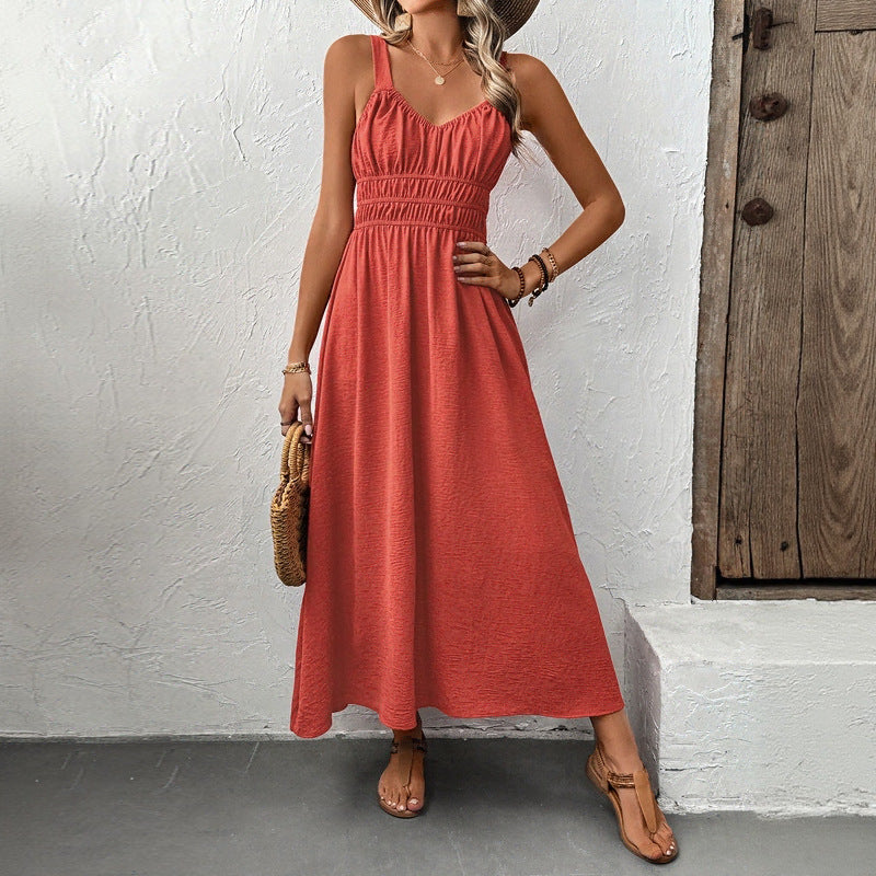 Damen Maxikleid mit elastischer Taillierung und verstellbaren Spaghetti-Trägern Drune