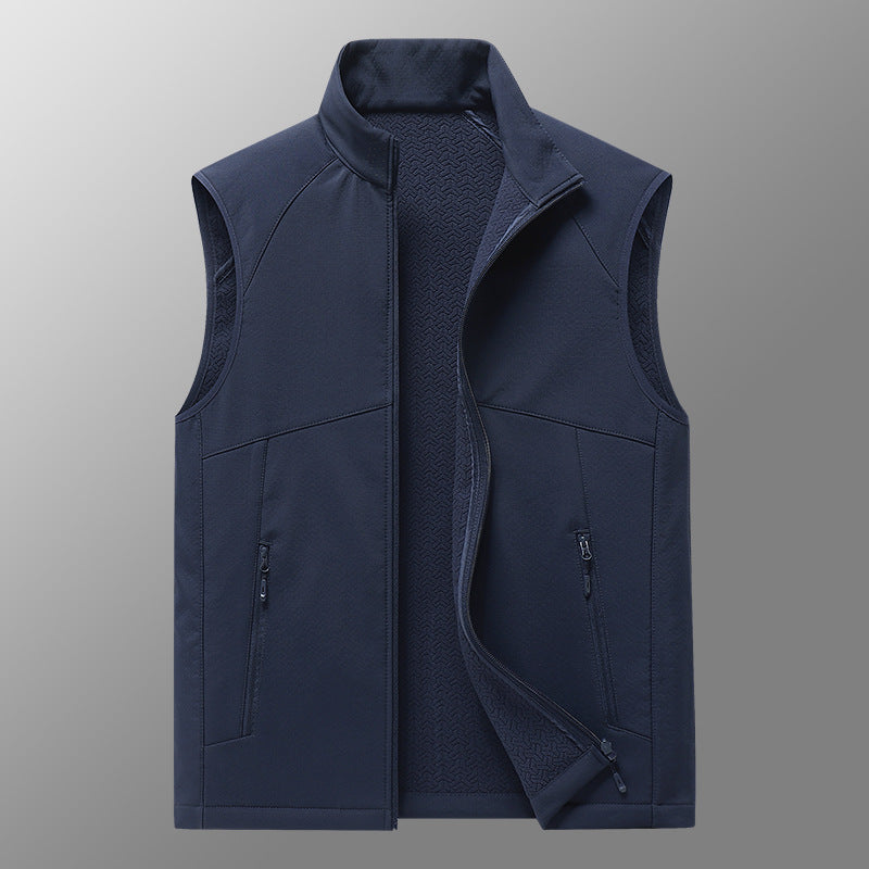 Herren Softshell-Weste mit Stehkragen, winddichter Performance-Softshell und strukturierter Innenseite Drune