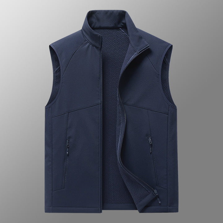 Herren Softshell-Weste mit Stehkragen, winddichter Performance-Softshell und strukturierter Innenseite Drune