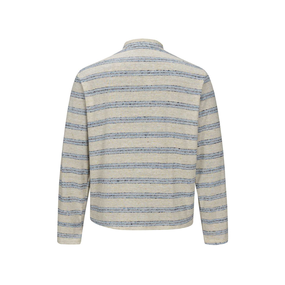 Herren Gestreiftes Feinstrick-Henley mit Stehkragen und durchgehender Knopfleiste Drune