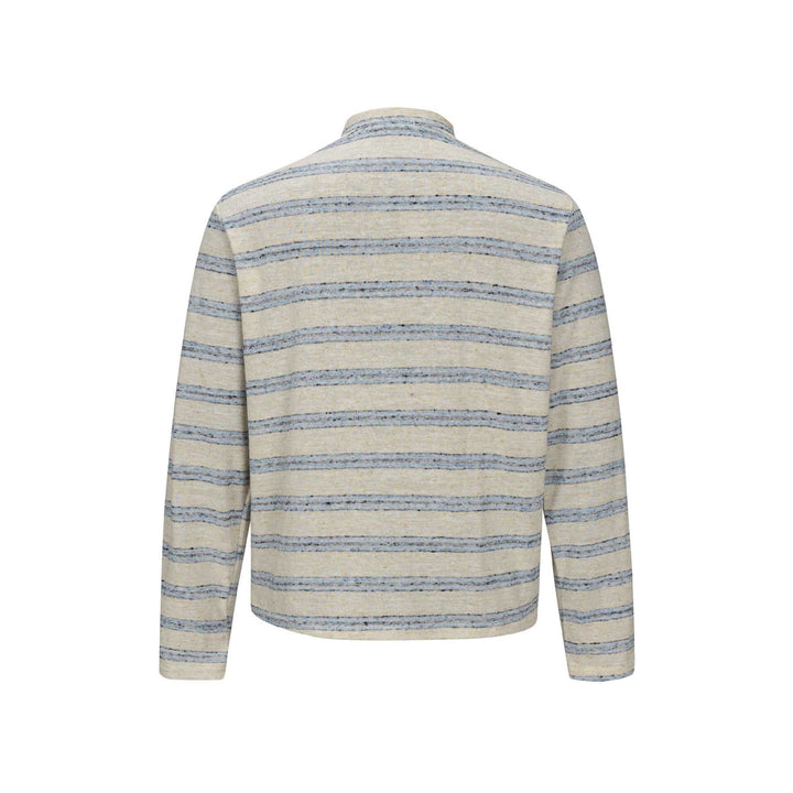 Herren Gestreiftes Feinstrick-Henley mit Stehkragen und durchgehender Knopfleiste Drune