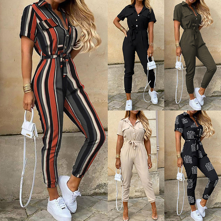 Damen Praktischer Overall mit elegantem Kragen und Taillengürtel Drune