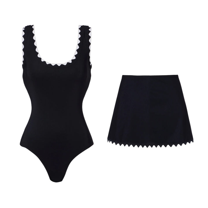 Damen Einteiler Badeanzug mit asymmetrischem Design und passendem Rock Drune