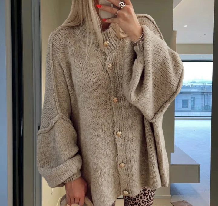 Damen Strickjacke mit weiten Ärmeln und Knopfdetails Drune