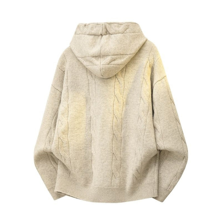 Damen Oversize-Kapuzen-Strickjacke mit Zopfmuster & Knopfleiste Drune