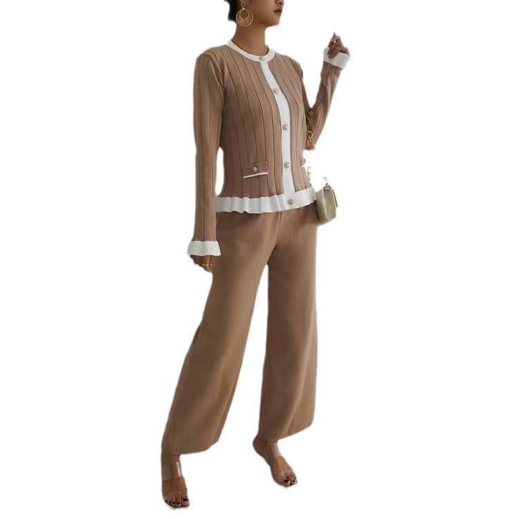 Damen elegantes Strick-Loungewear-Set mit dekorativen Details Drune