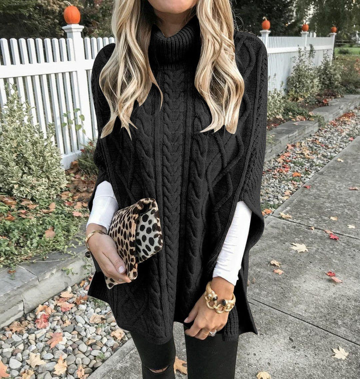 Damen Strickponcho mit hohem Kragen und strukturiertem Kabelmuster Drune