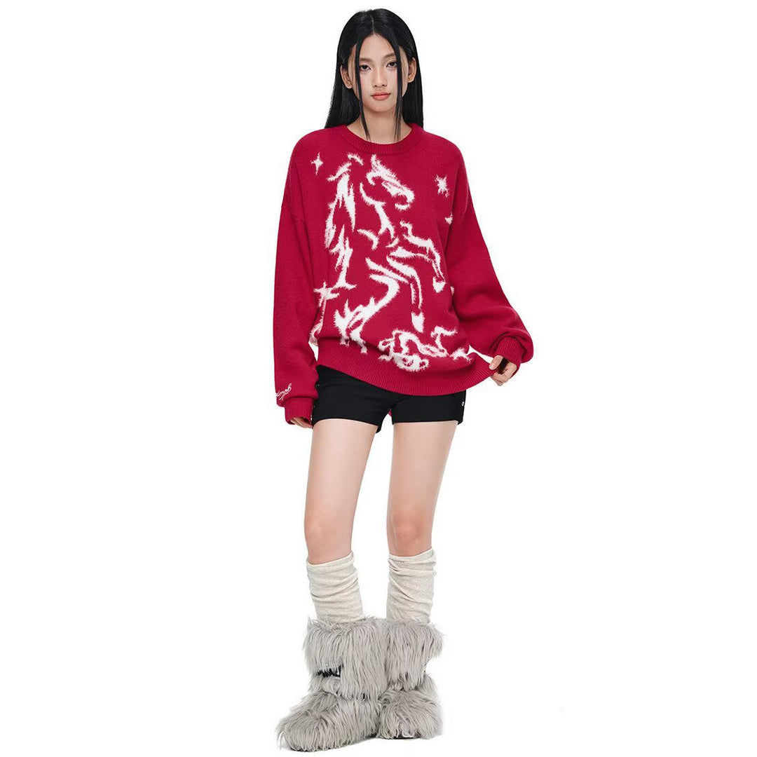 Damen Kuscheliger Oversized Pullover mit Einhornmotiv Drune