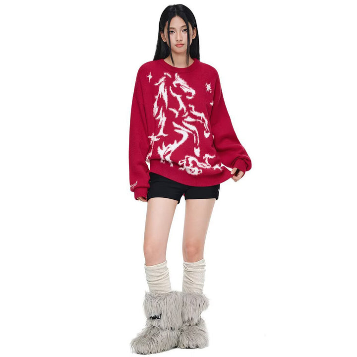 Damen Kuscheliger Oversized Pullover mit Einhornmotiv Drune