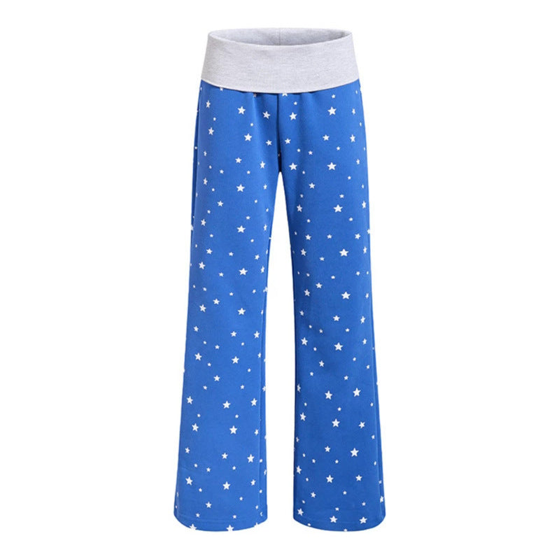 Damen Lounge-Hose mit weitem Bein, hohem Rippbund und Sternenprint Drune