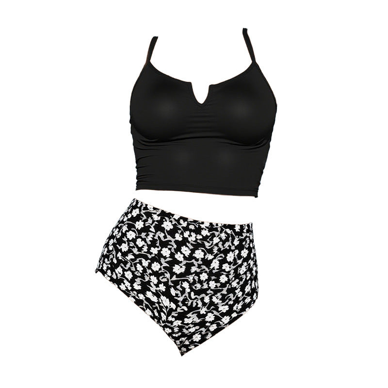 Damen hoch tailliertes Bikini-Set mit verstellbaren Trägern und schickem V-Ausschnitt Drune