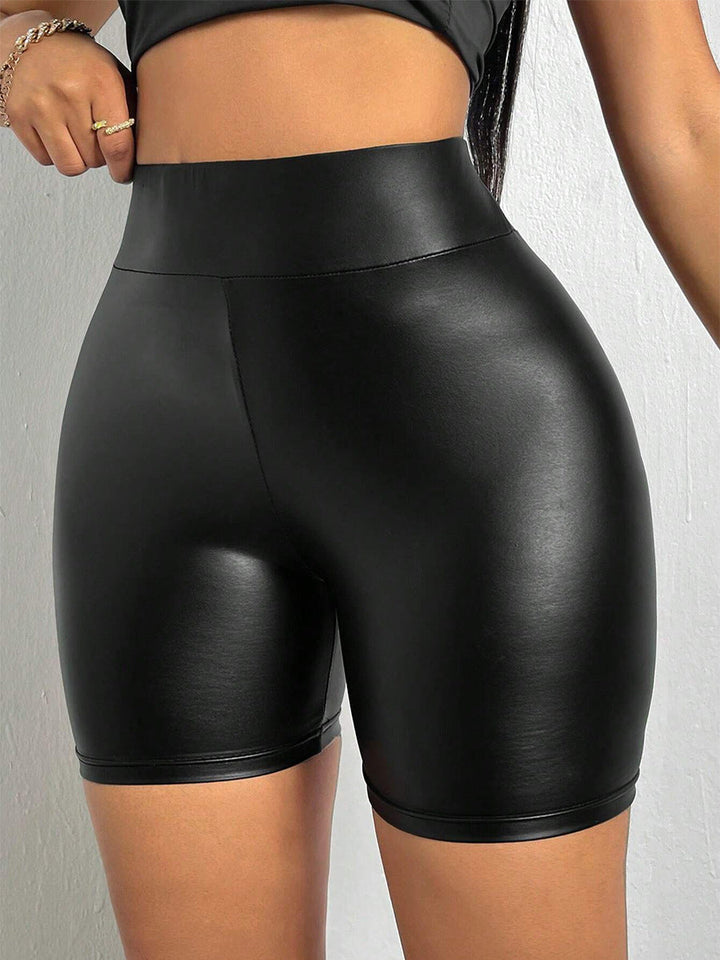 Damen Hochgezogene Kunstleder Shorts Drune