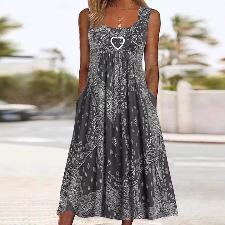 Damen nan luftiges Maxi-Kleid mit Paisley-Bandana-Print, geraffter Empire-Taille und praktischen Seitentaschen Drune