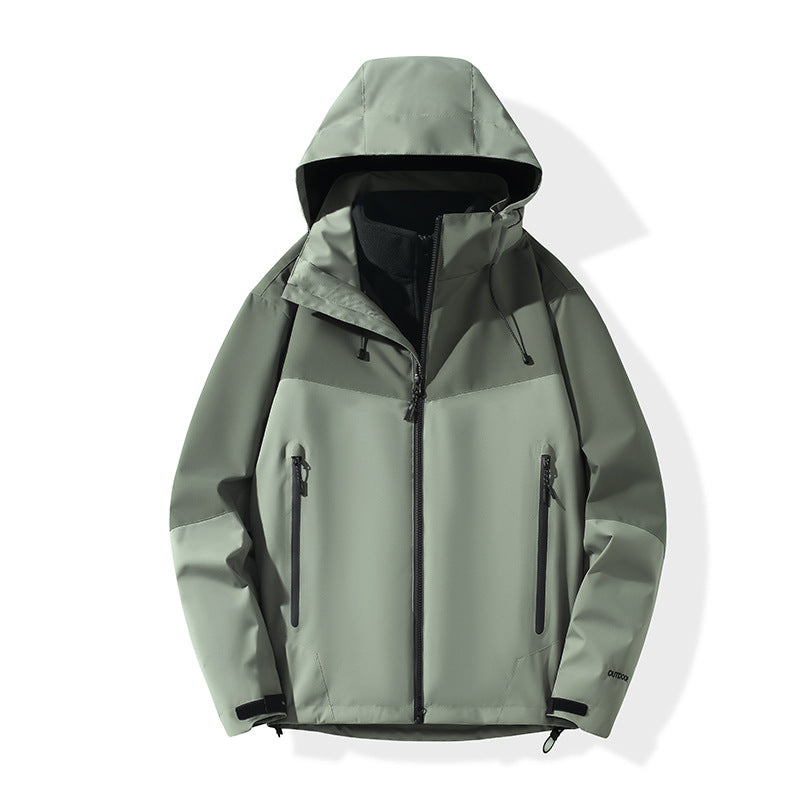 Herren Softshell-Hybridjacke mit Kapuze, getapten Reißverschlüssen und verstellbarem Saum Drune