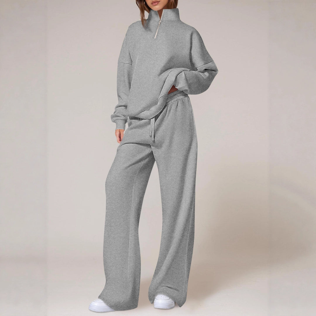 Damen lässiger Sweatpants-Set mit Stehkragen und Reißverschluss Drune