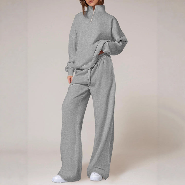 Damen lässiger Sweatpants-Set mit Stehkragen und Reißverschluss Drune
