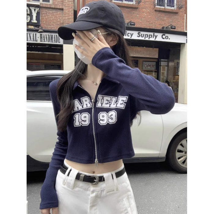 Damen modisches und sportliches Cropped-Shirt mit Reißverschluss Drune