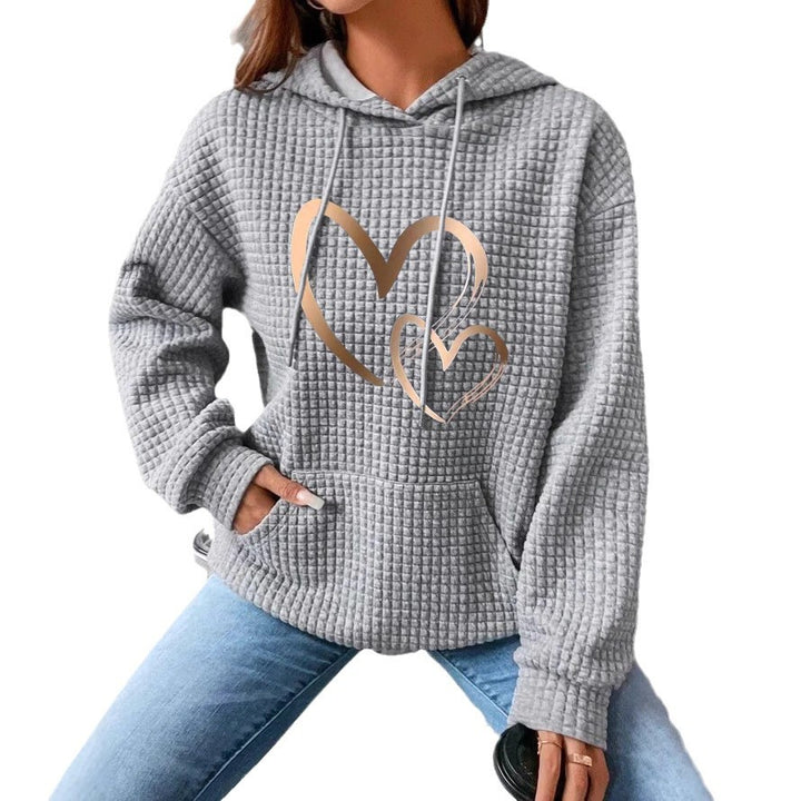 Damen Kapuzenpullover mit Waffelstruktur, Kängurutasche und Metallic-Herzprint Drune