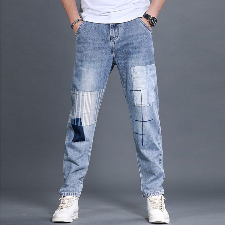 Herren lässige Denim-Hose mit kreativen Patch-Details Drune