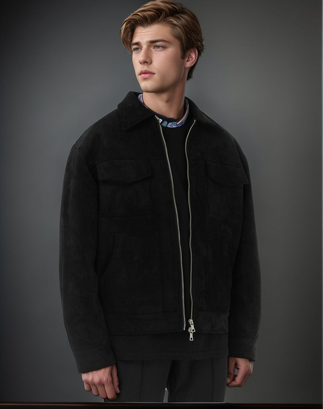 Herren modische Jacke mit praktischen aufgesetzten Taschen und Reißverschluss Drune