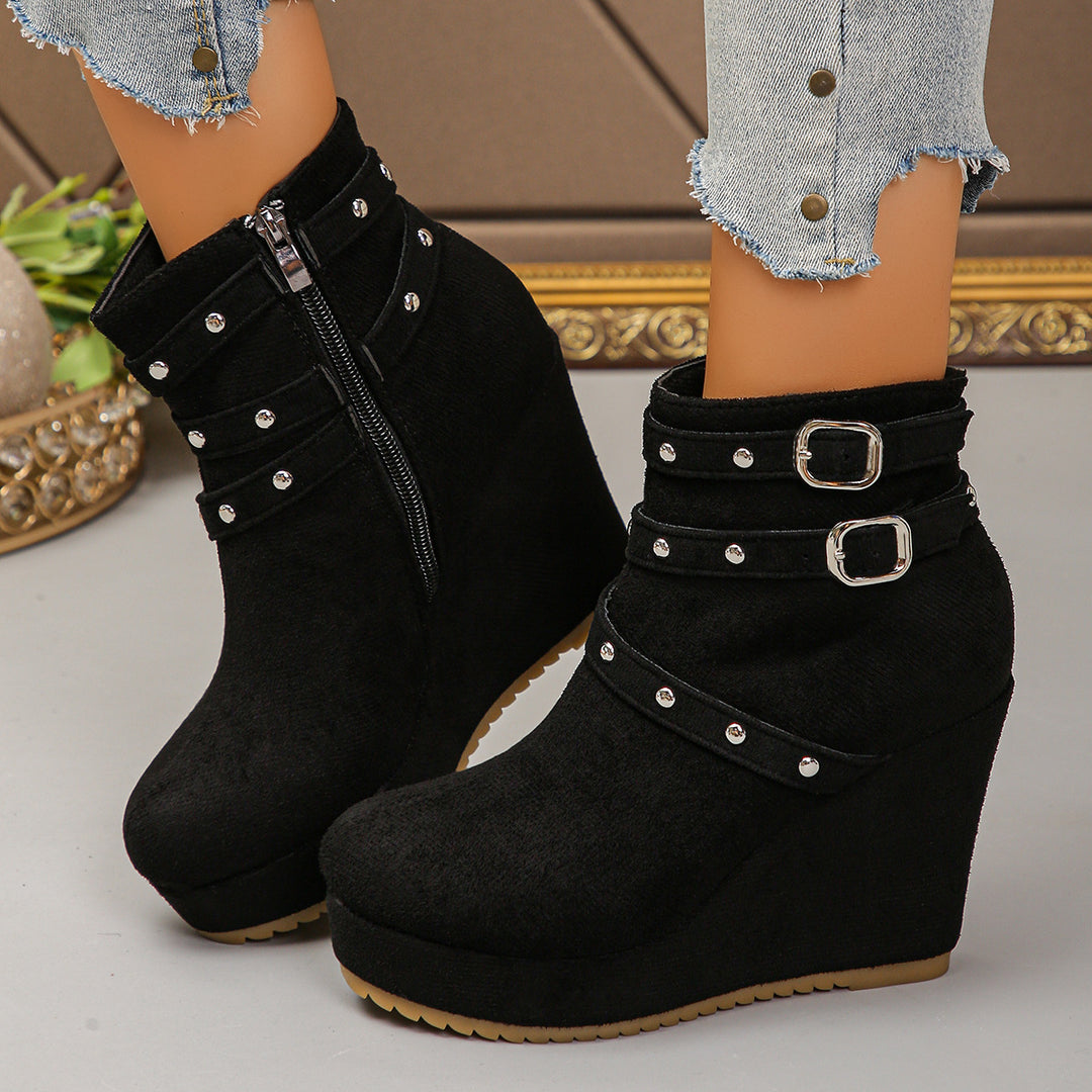 Damen Wedge-Stiefeletten mit Schnallen- und Glitzer-Details Drune