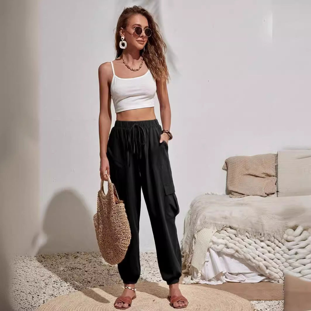 Damen lässige Cargo-Hose mit elastischem Bund und praktischen Taschen Drune