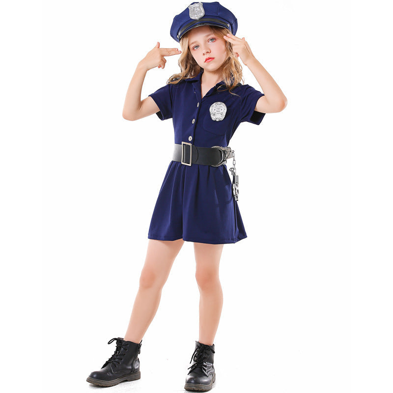 Mädchen Polizeikostüm mit Rock und Modischen Accessoires Drune